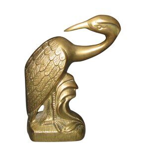 Vintage Brass Crane Bird Bookends Pair Ornate Design 7.5" Tall Elegant Decor Fun